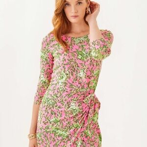 Lilly Pulitzer Floral Pink and Green Midi Dress